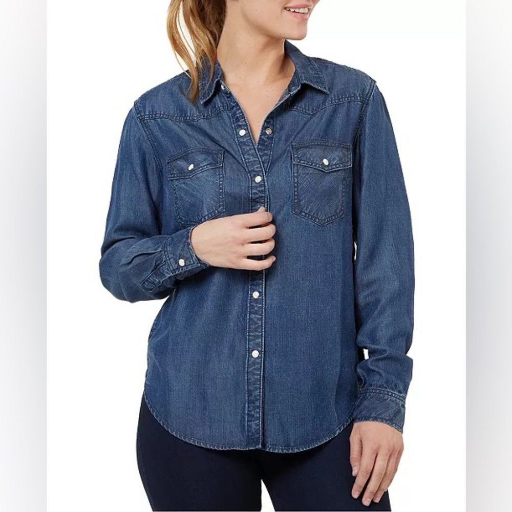 NUMERO Women’s Small Button-Front Denim Shirt Pear Button Long Sleeve Western